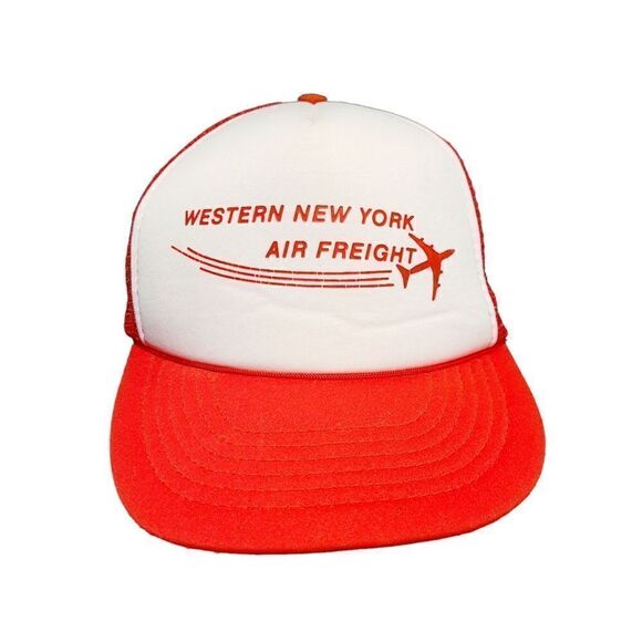 Vintage 90s Western New York Air Fright Red Snapback Cap Hat - Picture 1 of 4